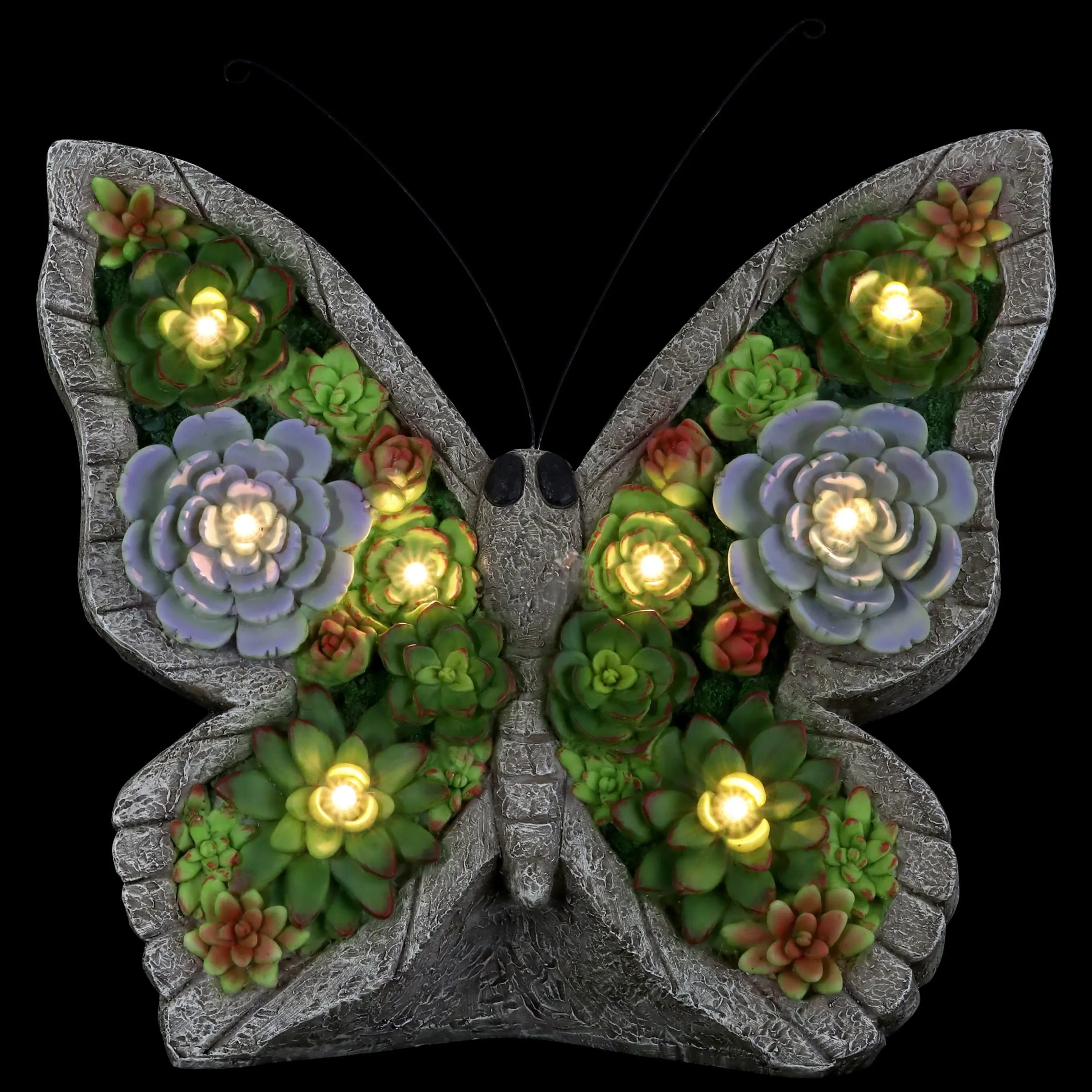 Solar Butterfly Succulent Marquee Garden Statue, 12 Inch