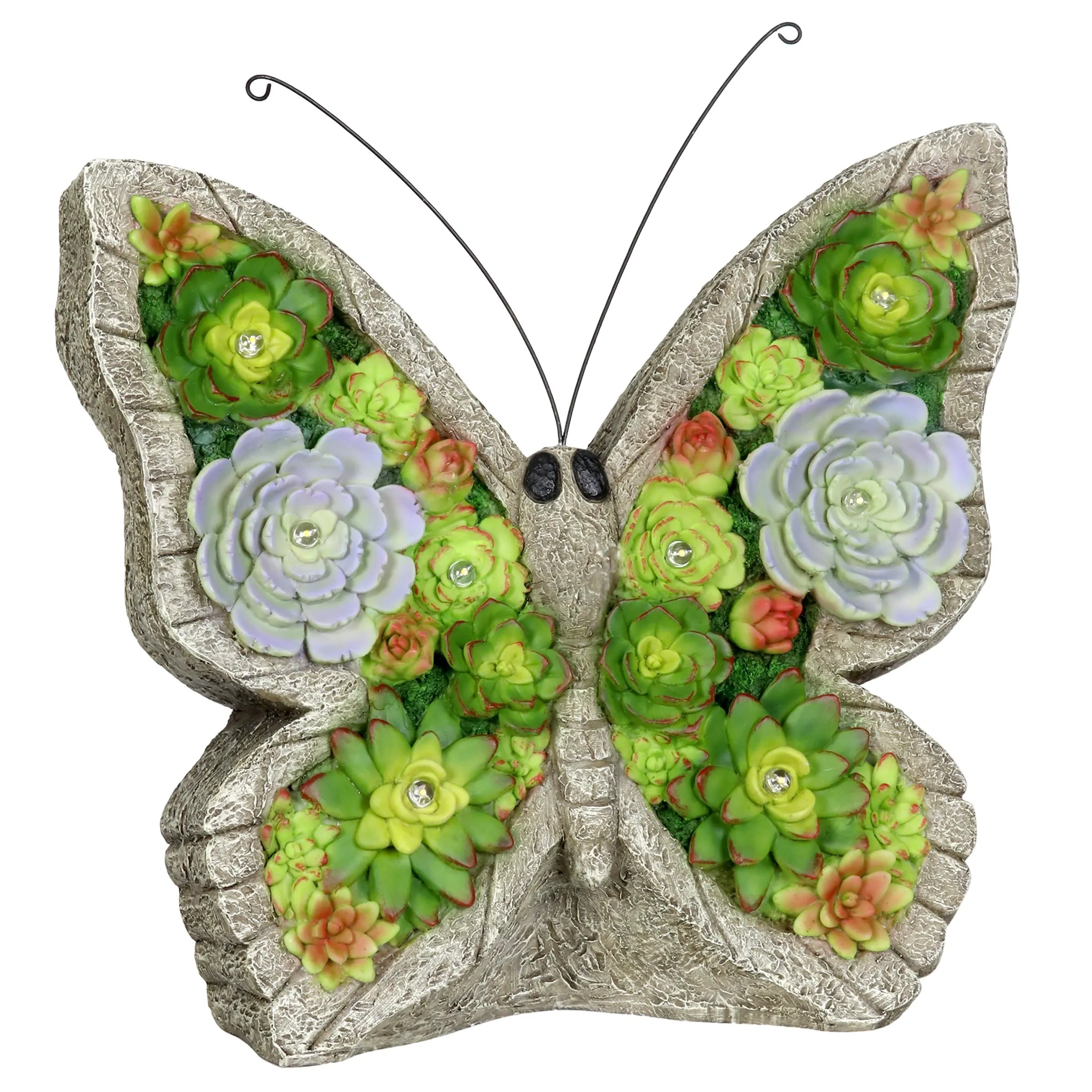 Solar Butterfly Succulent Marquee Garden Statue, 12 Inch