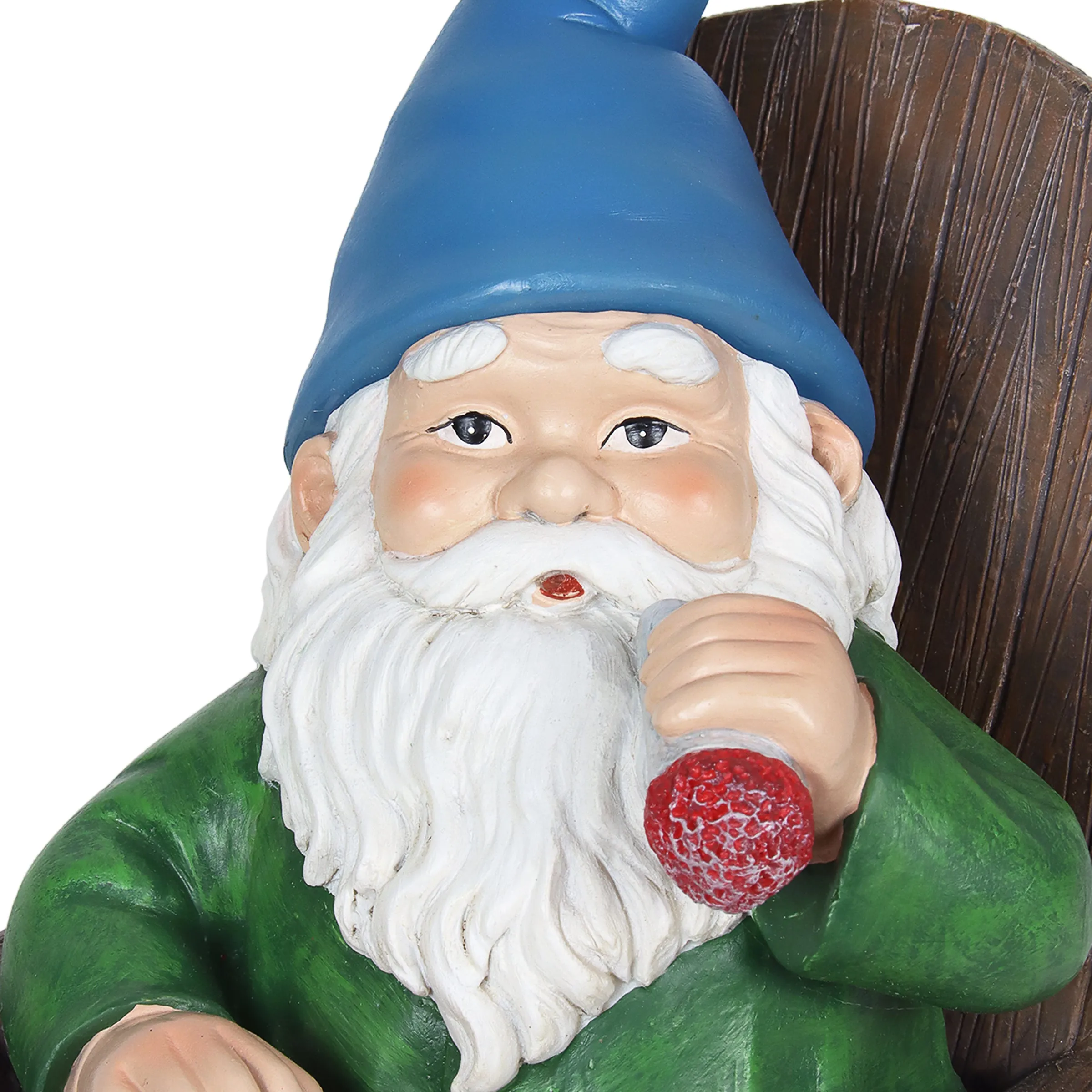 Solar Good Time Smoking Sam Gnome in Adirondack Chair Garden Statuary, 8.5 by 10.5 Inches