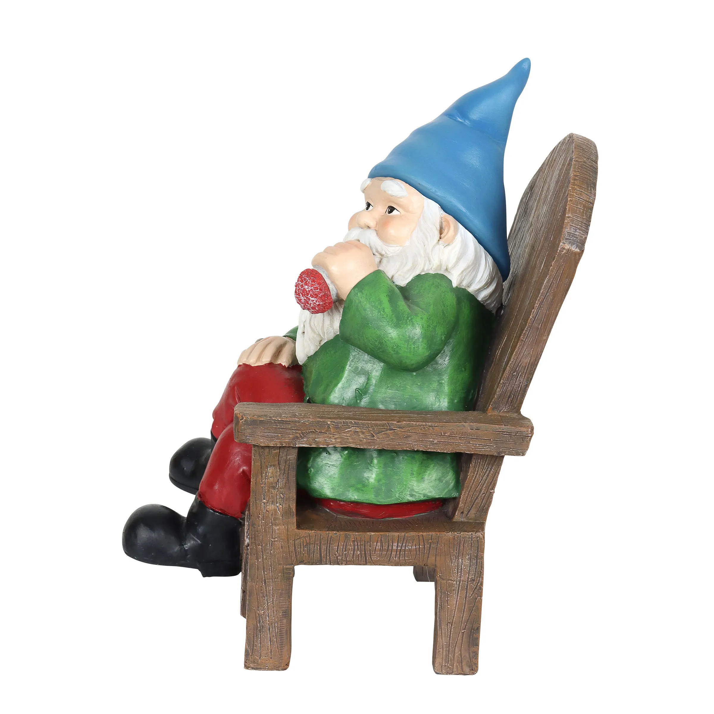 Solar Good Time Smoking Sam Gnome in Adirondack Chair Garden Statuary, 8.5 by 10.5 Inches