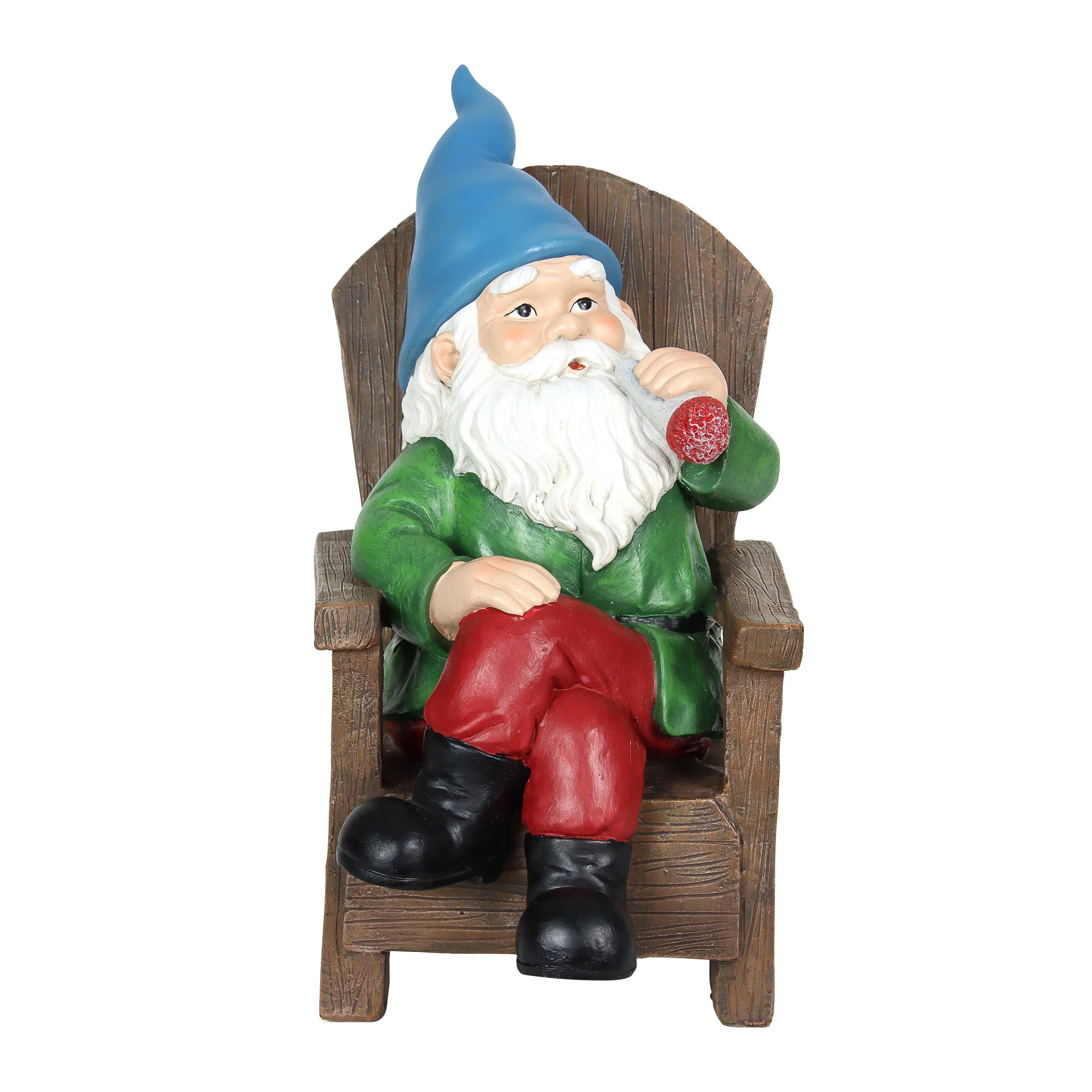 Solar Good Time Smoking Sam Gnome in Adirondack Chair Garden Statuary, 8.5 by 10.5 Inches