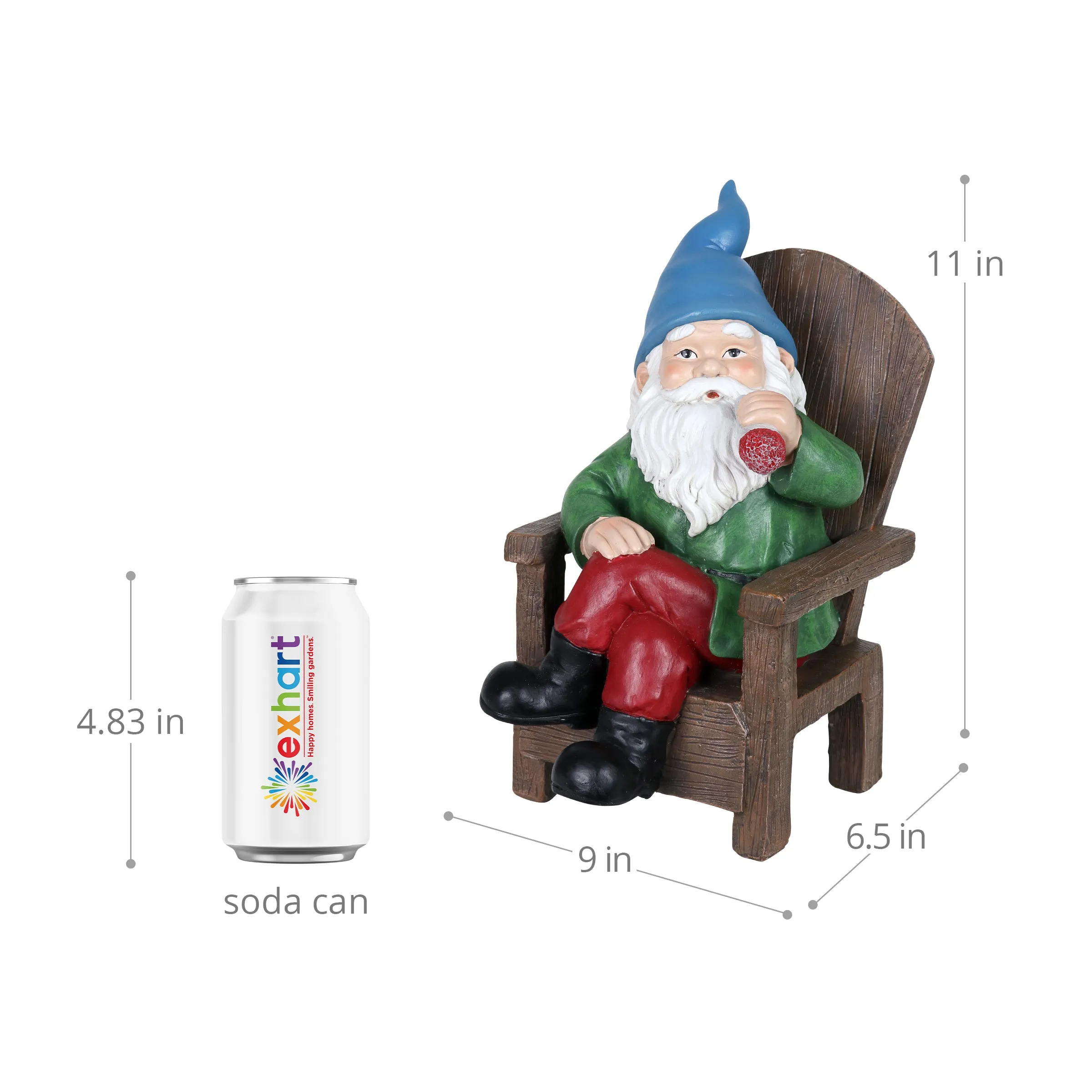 Solar Good Time Smoking Sam Gnome in Adirondack Chair Garden Statuary, 8.5 by 10.5 Inches