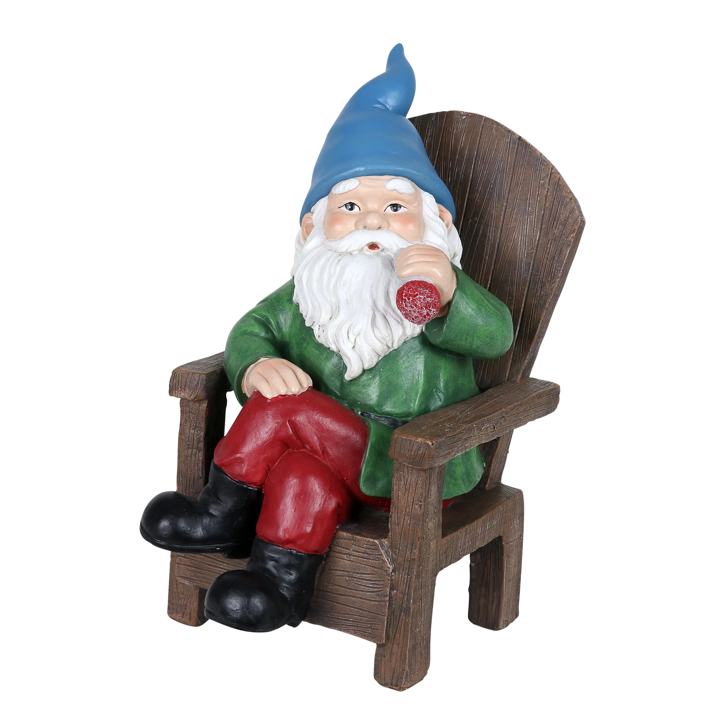 Solar Good Time Smoking Sam Gnome in Adirondack Chair Garden Statuary, 8.5 by 10.5 Inches