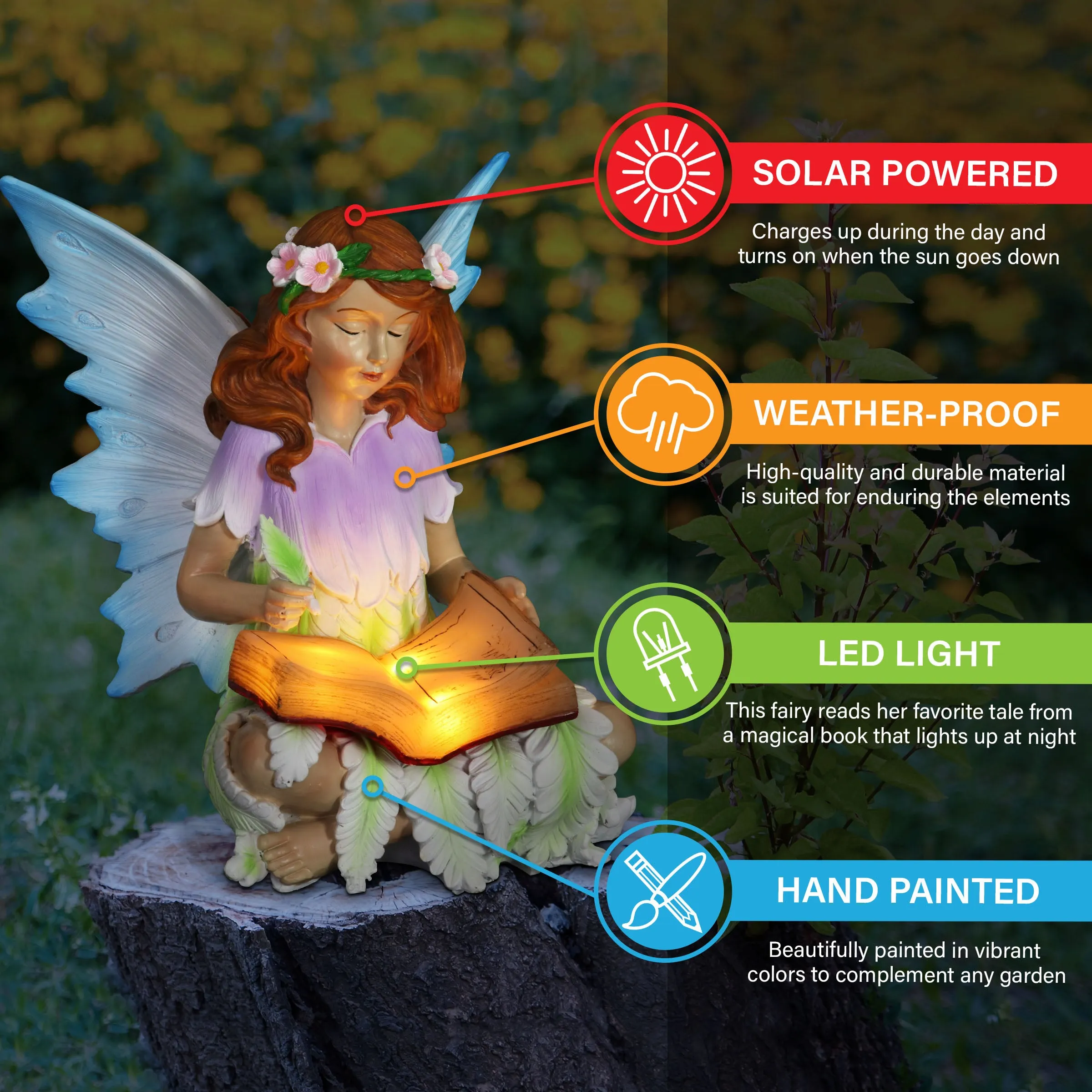 Solar Reading Fairy Statue, 8 Inch