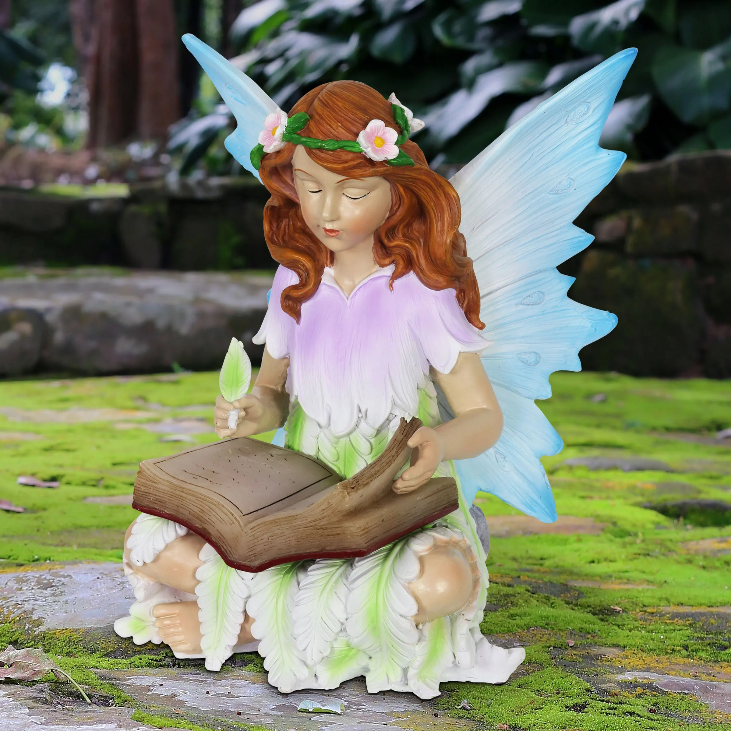 Solar Reading Fairy Statue, 8 Inch