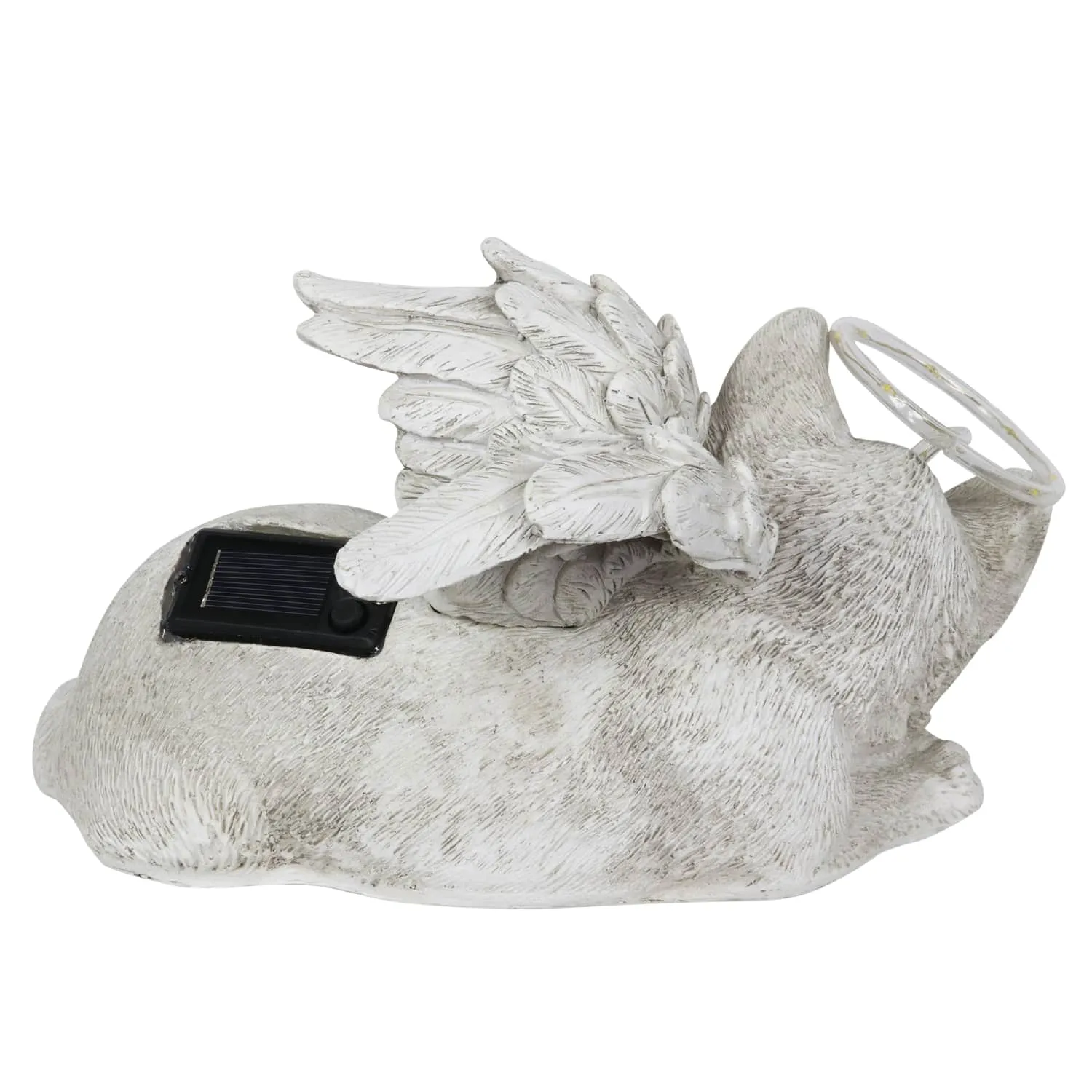 Solar Sleeping Cat with Halo and Angel Wings Memorial Garden Statue, 12 by 7 Inches