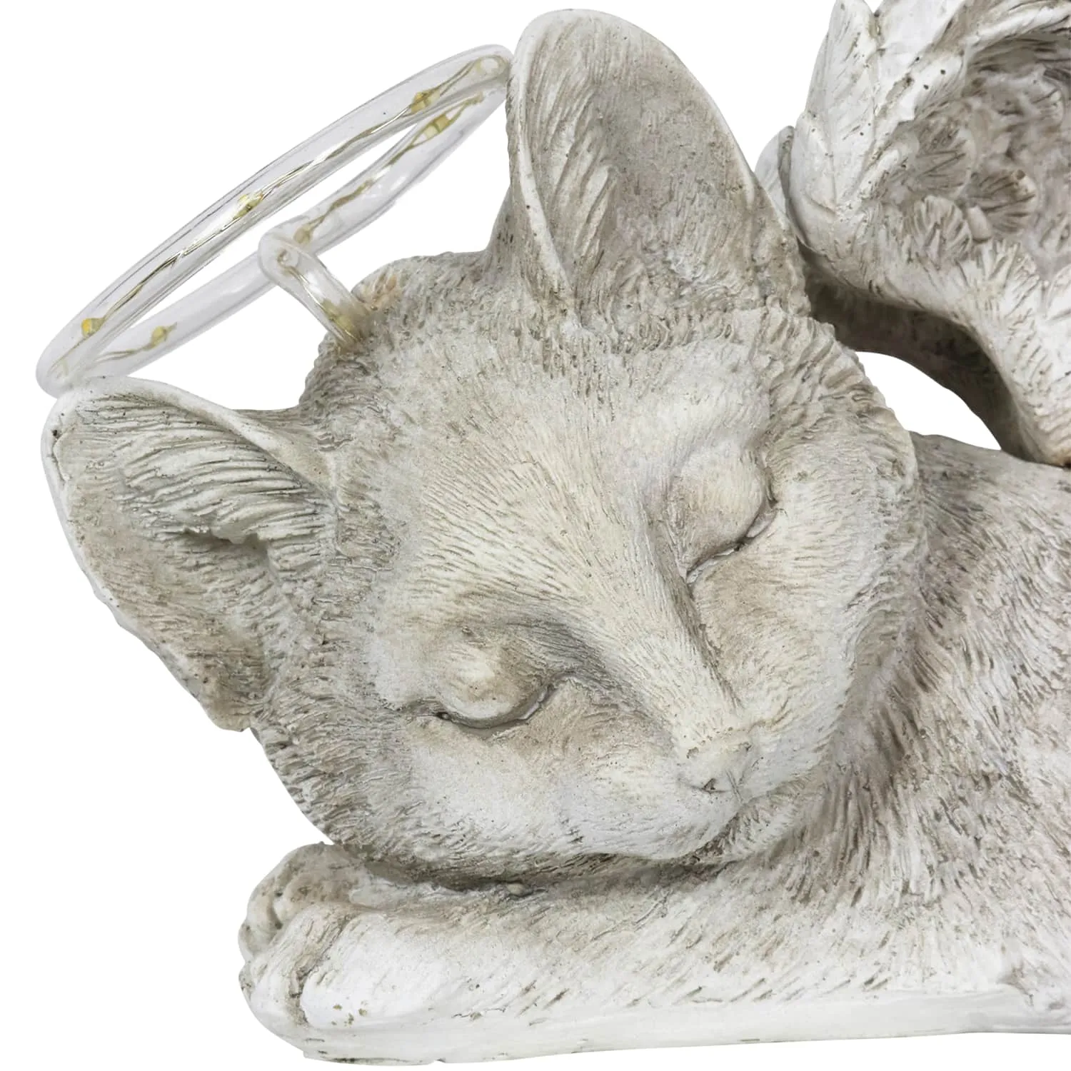 Solar Sleeping Cat with Halo and Angel Wings Memorial Garden Statue, 12 by 7 Inches