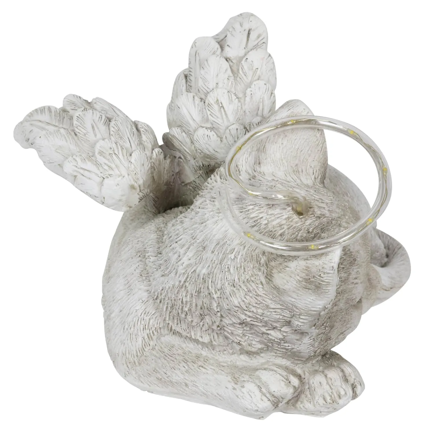 Solar Sleeping Cat with Halo and Angel Wings Memorial Garden Statue, 12 by 7 Inches