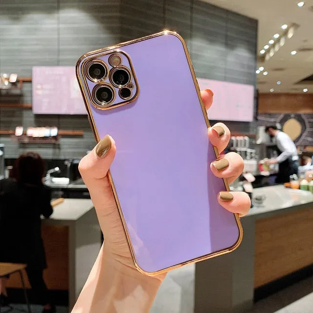 Solid Plating Lens Protection Phone Case For iPhone