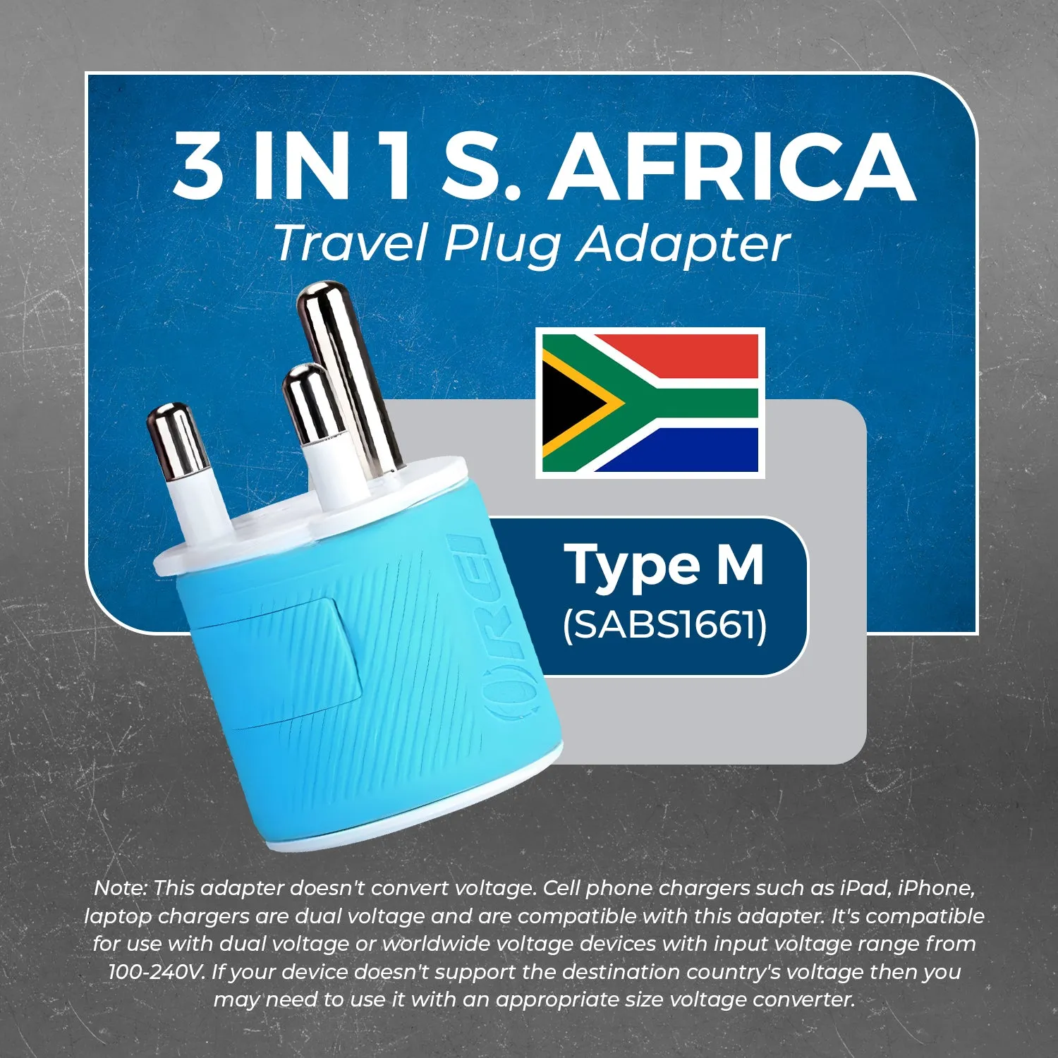 South Africa, Botswana Travel Adapter - 3 in 1 - 2 USB - Type M - Compact Design (U2U-10L)