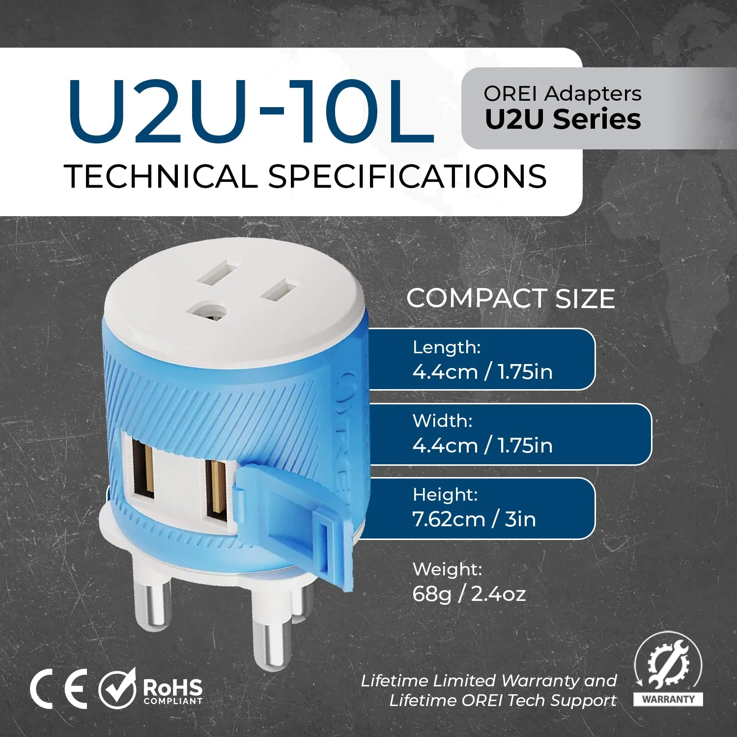 South Africa, Botswana Travel Adapter - 3 in 1 - 2 USB - Type M - Compact Design (U2U-10L)