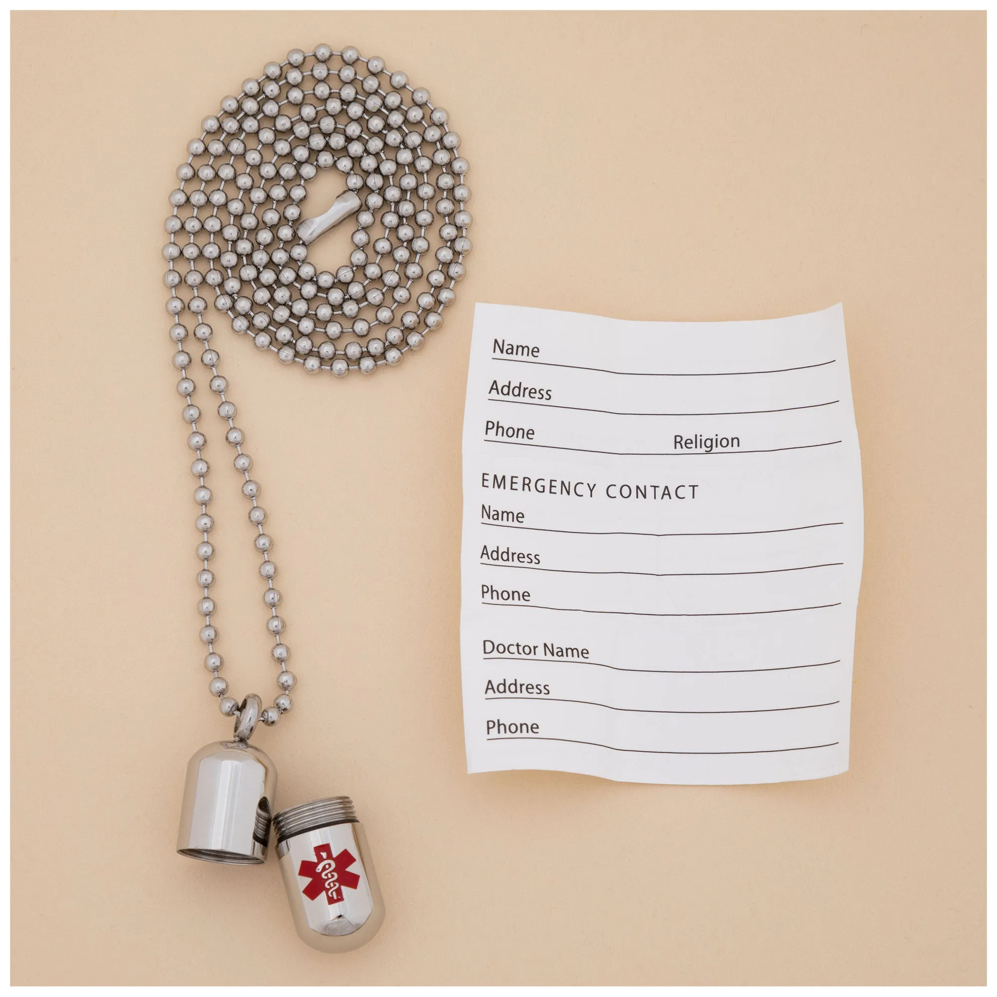 Stainless Steel Medical Alert Pill Container Necklace