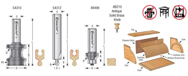 Tambour Door Router Bit | 5⁄64 Radius x 1 3⁄16 Dia x 1⁄2" Shank | 54310 | 738685543108