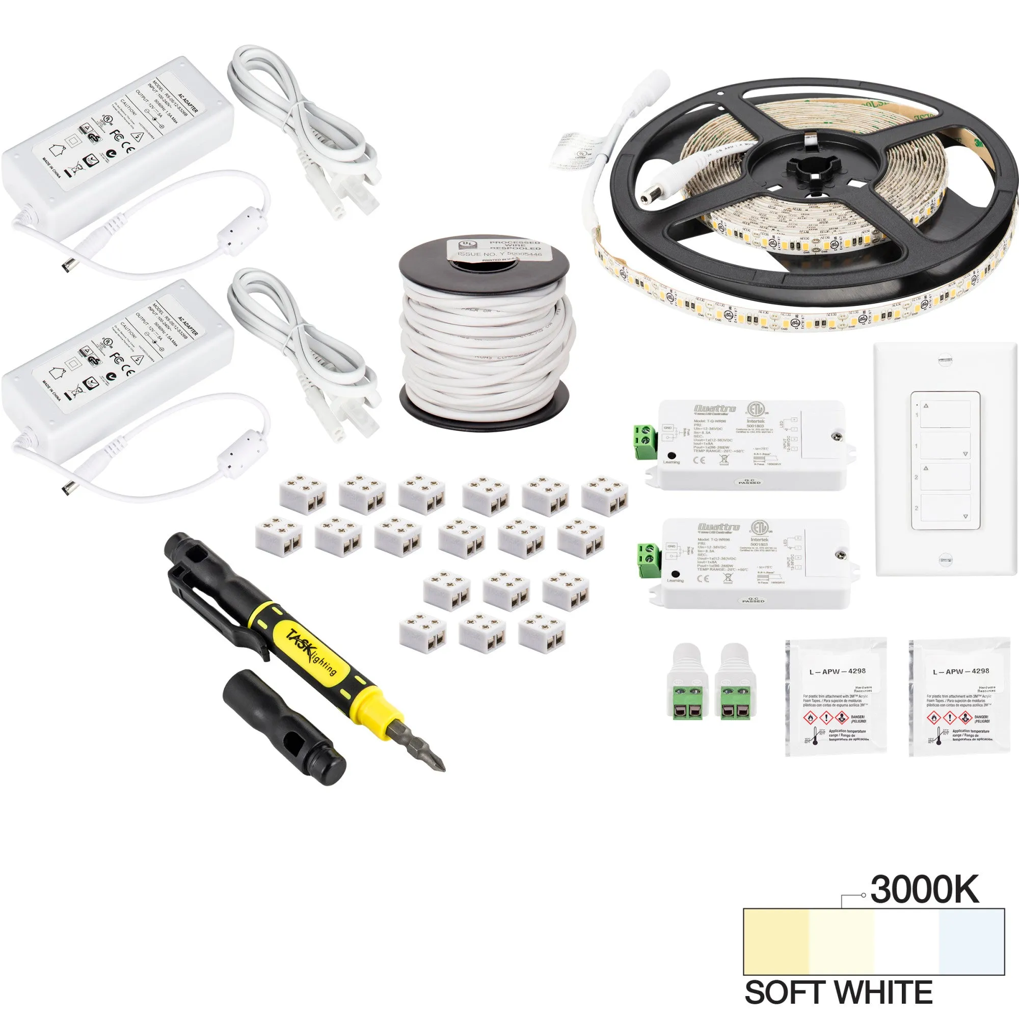 Task Lighting 16 Ft.. 225 Lumens/Ft. 12-volt Standard Output Duo Wireless Controller Tape Light Kit, 2 Zone 2 Area, Single-White, L-VK2Z2A-16