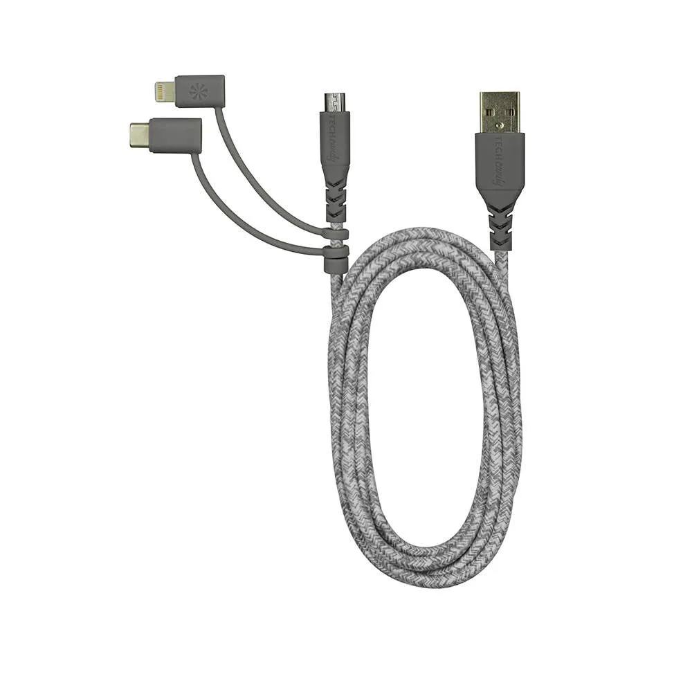 Tech Candy - TRIPLE HEADER MAXI 6FT WOVEN USB CABLE : SHADES OF GRAY