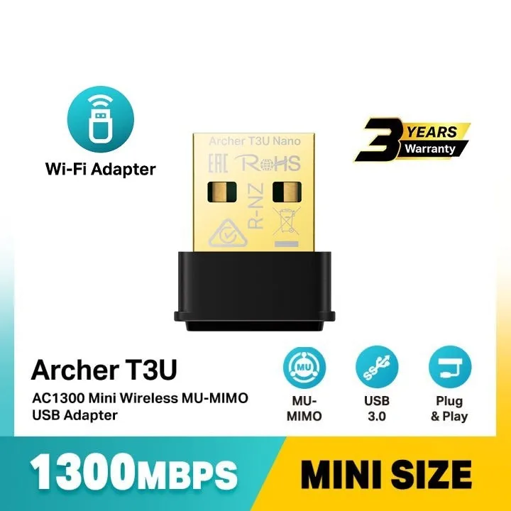 TP-Link AC1300 ( 5GHz   2.4GHz ) Wireless Mini Nano Dual Band WiFi USB Adapter Archer T3U Nano