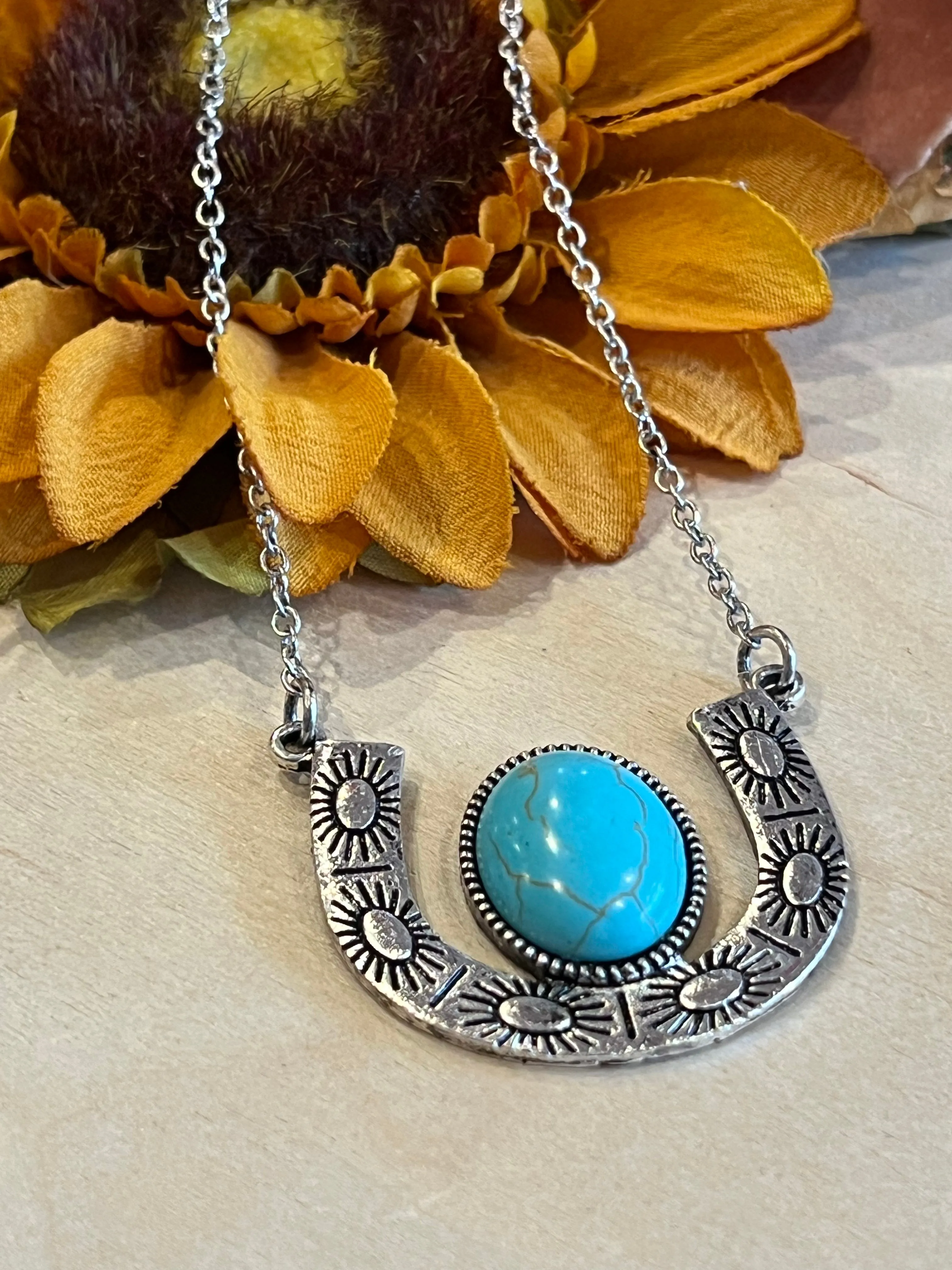 Turquoise Lucky Horseshoe Necklace