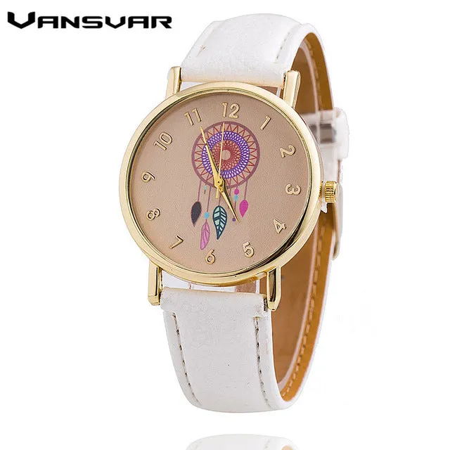 Vansvar Dreamcatcher Women Quartz Watches Reloj Mujer Relogio Feminino Leather Strap Wristwatch Dress Watch Clock 1635