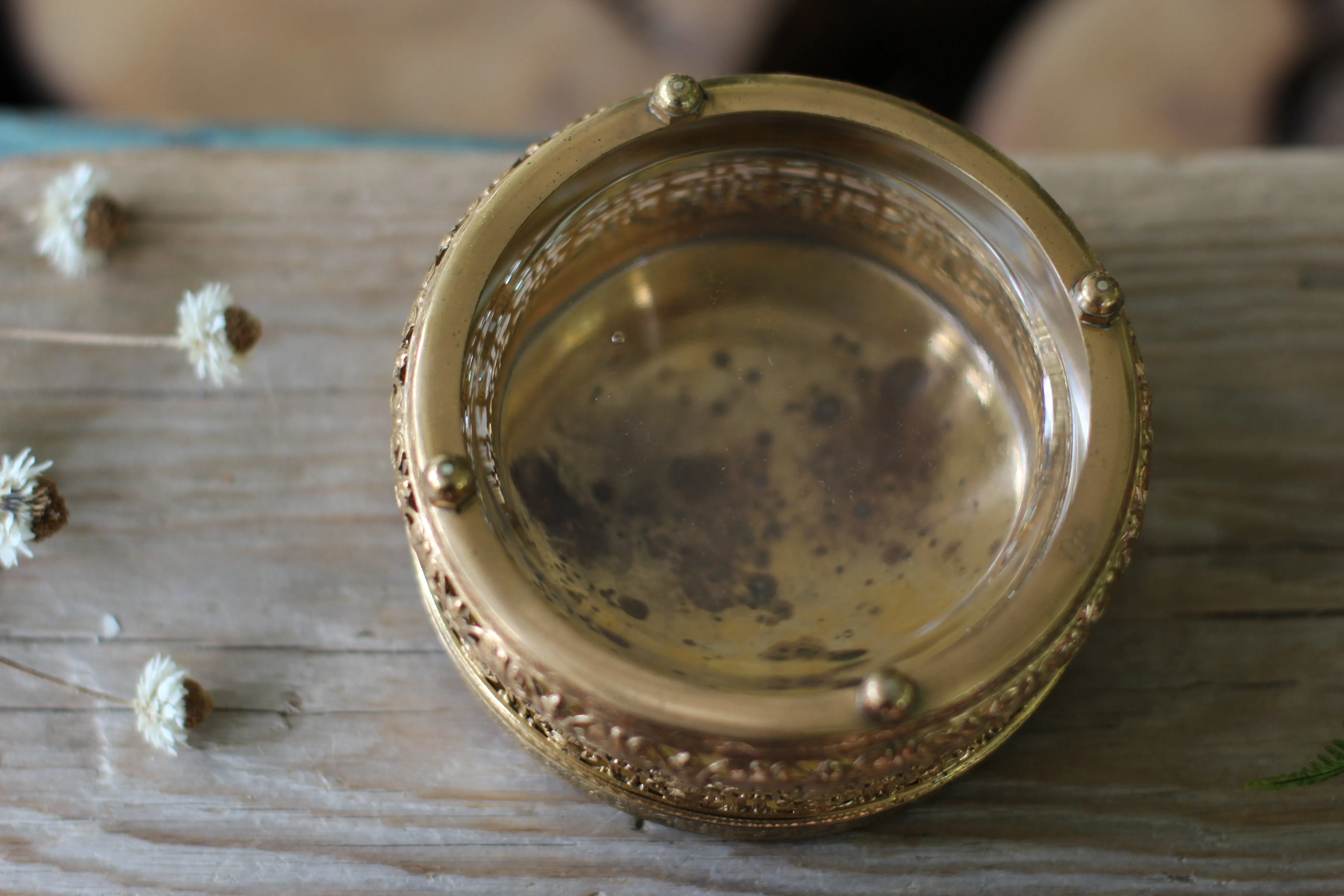 Vintage Guilloche Bronze Filigree Floral Jar