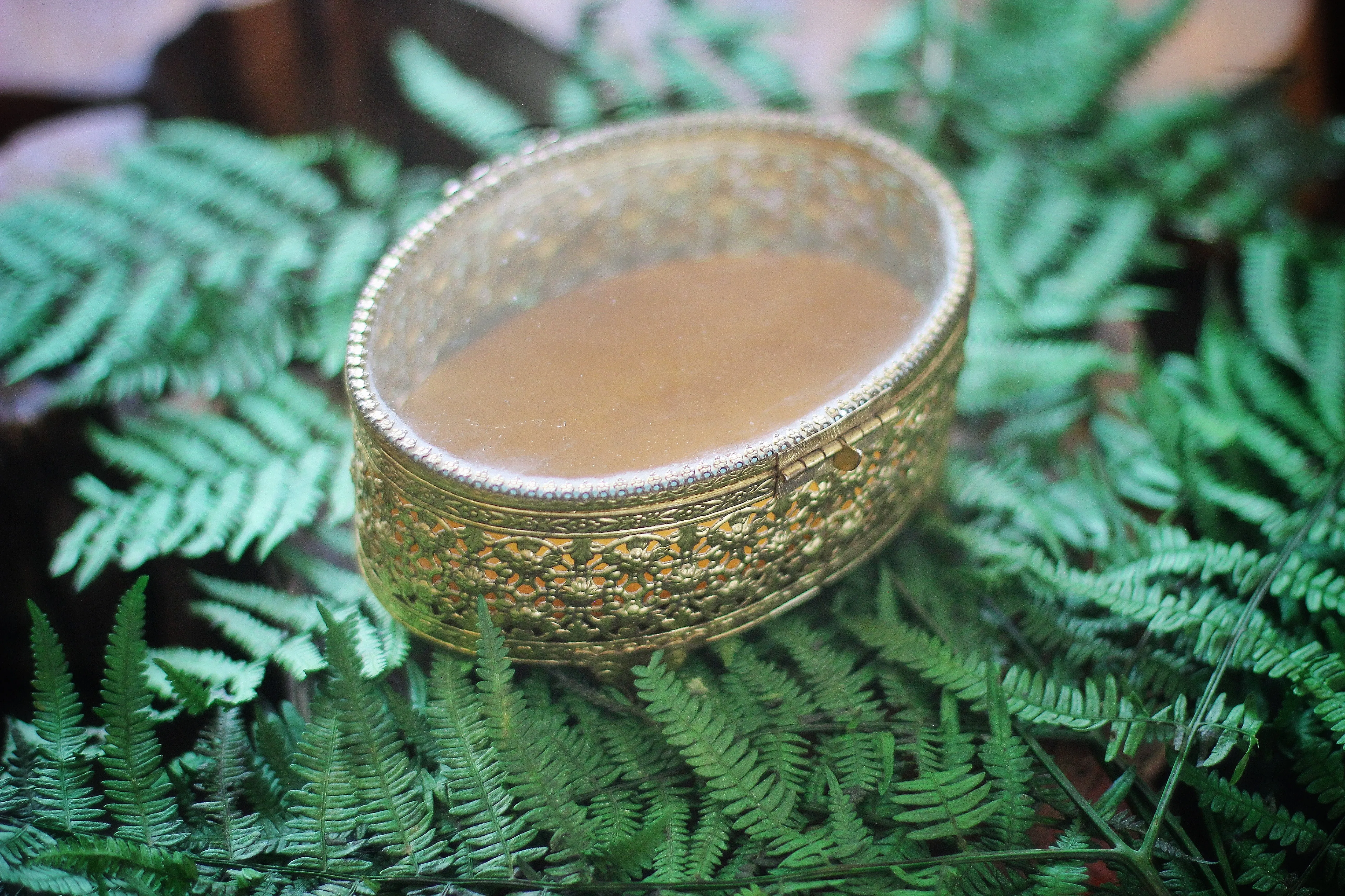 Vintage Rose Glass Filigree Jewelry Box