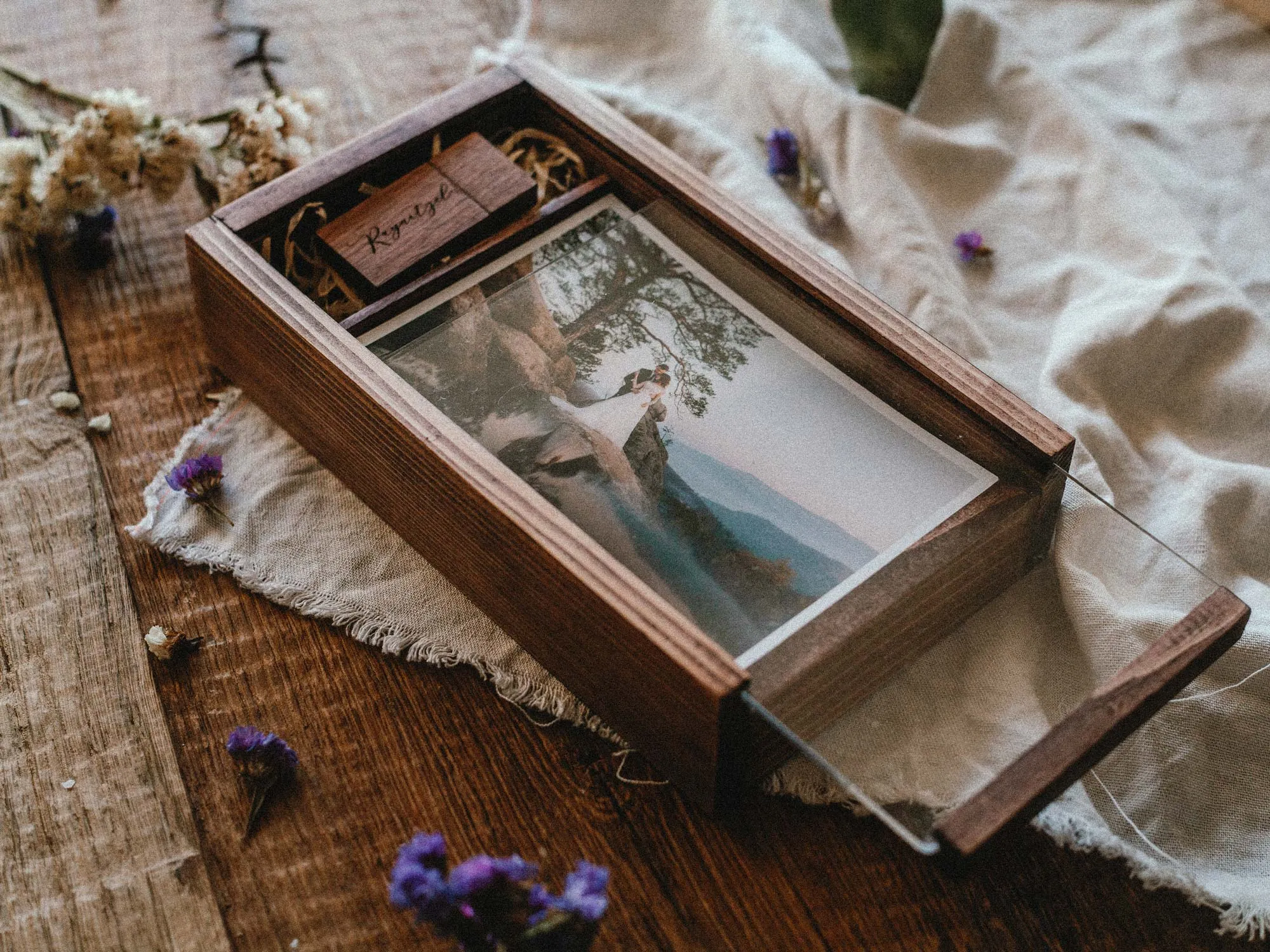 Wedding Gift for Couple - Wooden Photo Box Bridal Shower Gift