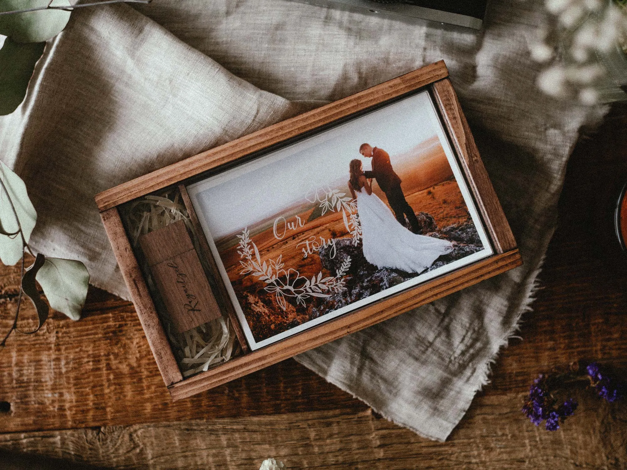 Wedding Gift for Couple - Wooden Photo Box Bridal Shower Gift