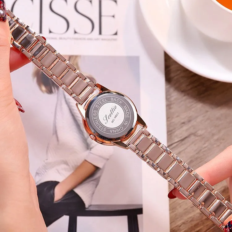 Women's Watch diamond blue starry pattern dial with scale stainless steel strap elegant watch