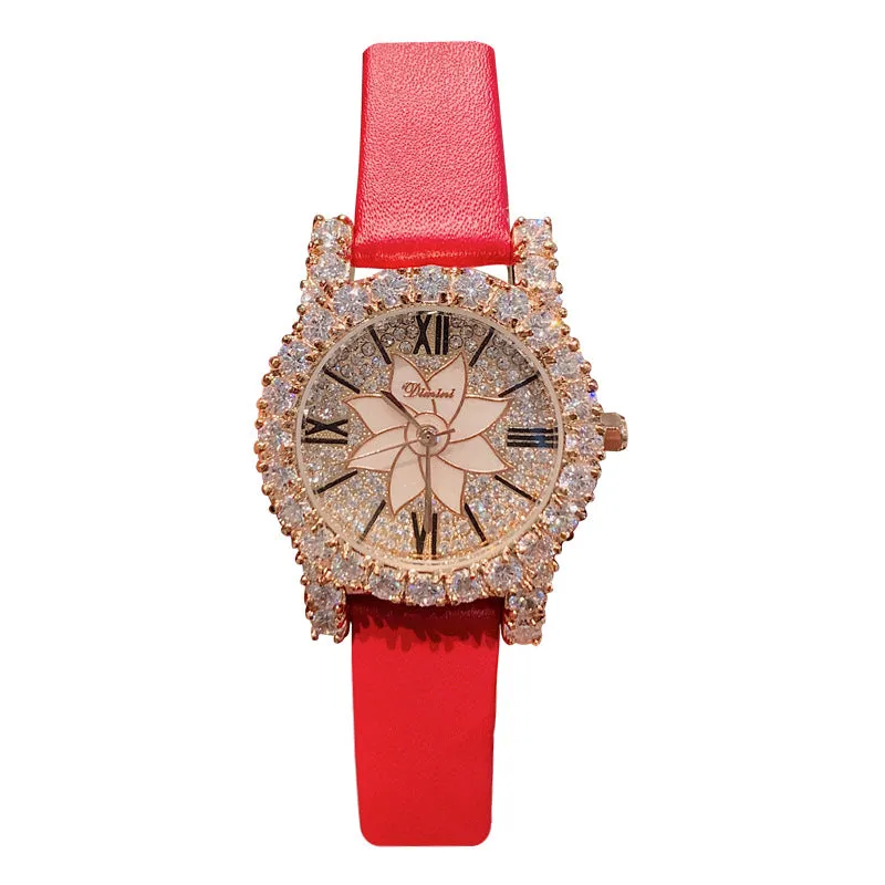 Women's Watch Shining Full Zircon Diamond dial leather strap elegant watch