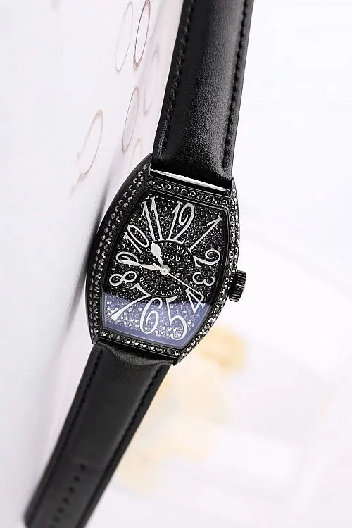 Women's Watch vintage wine barrel shape full rhinestone dial leather strap elegant watch