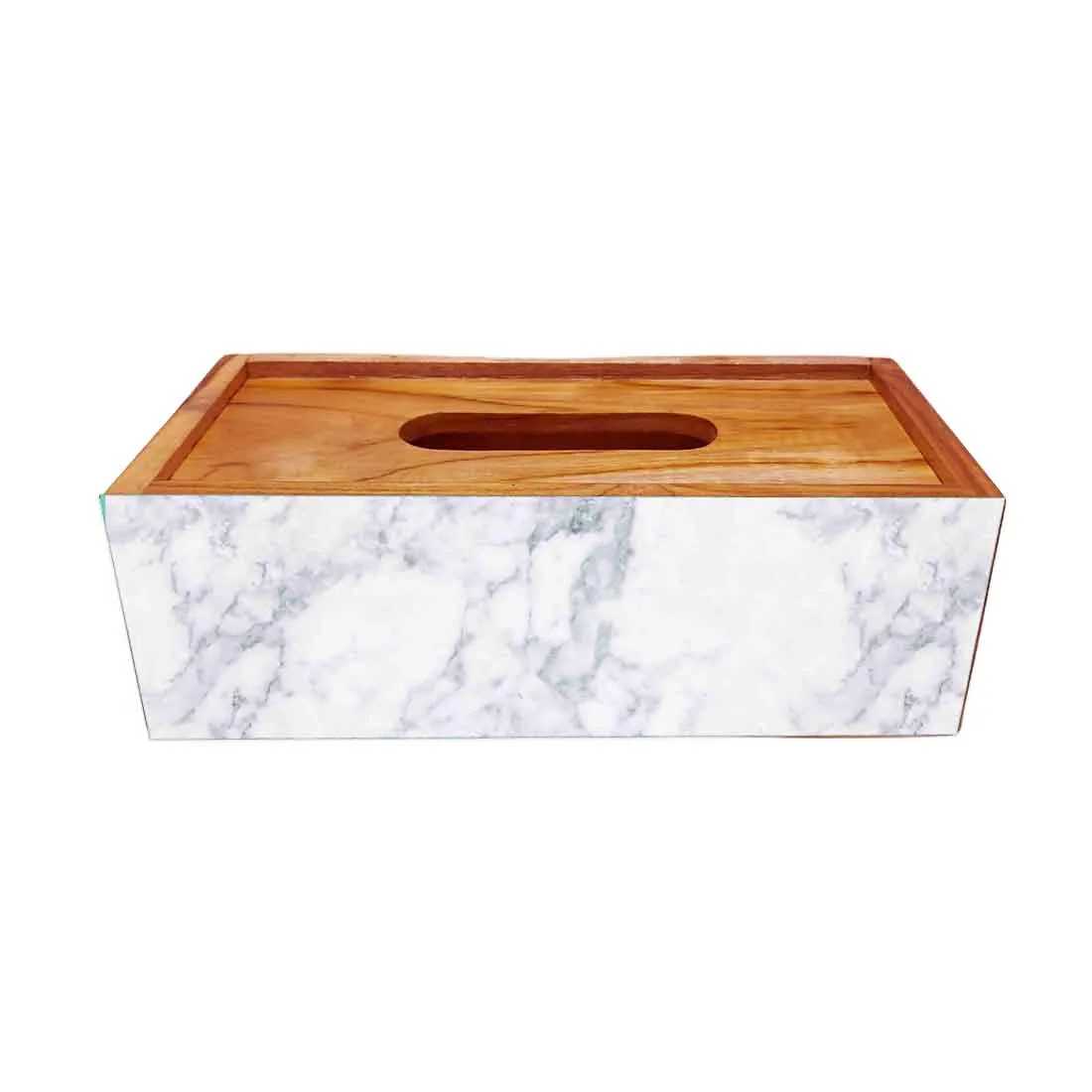 Wooden Tissue Box Cover Holder for Office Car - White Marble