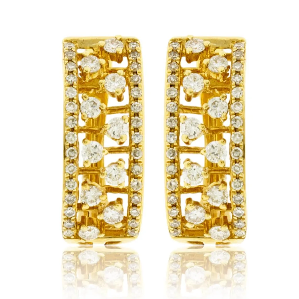 Yellow Gold and Diamond Huggie Hoop Style Earrings