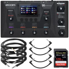 Zoom B6 Multi-Effects Processor for Electric Bass   Pig Hog Cable Accessory Kit & 128GB Memory Card